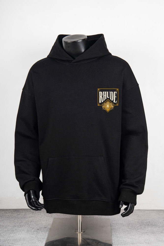 Rhude Black Gold Casino Playing Card Double Lion R Crest Print Pullover Hoodie 2 colors 29471885