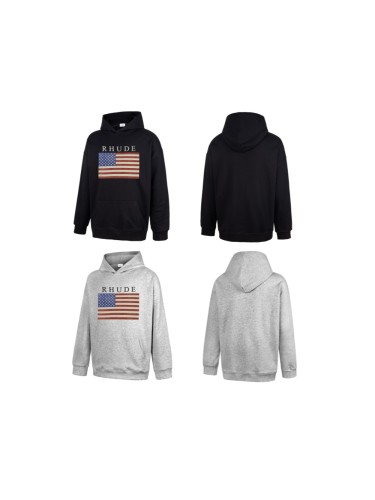 Rhude Vintage Distressed American Flag Serif Font Print Pullover Hoodie 2 colors 29471911