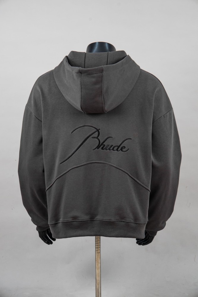 Rhude 1:1 quality version Script Signature Logo Curved Panel Seam Full Zip Hoodie 4 colors 29471958
