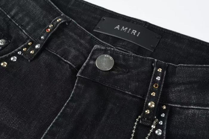 Amiri 1:1 quality version Wash Rhinestone Stud Patch Frayed Ripped Skinny Jeans 2 colors 29474990