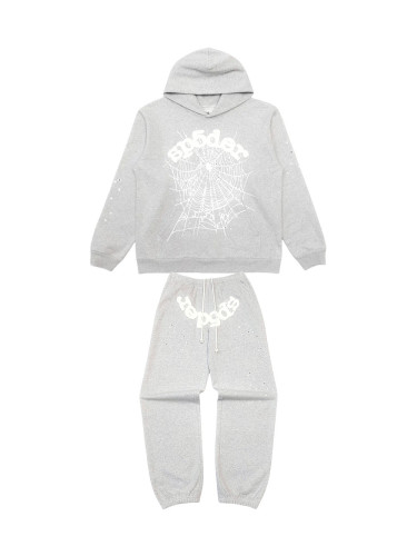 [50% Off]Sp5der 1:1 quality version White spider web foam letter print hoodie & pants set 26933658