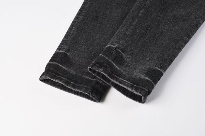 Amiri 1:1 quality version Wash Black Leather Letter Patch Mesh Underlay Frayed Ripped Jeans 29474963