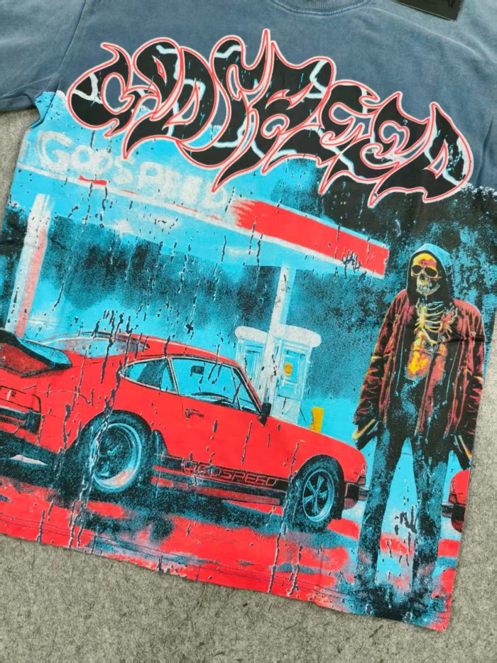 Godspeed Gas Station Skull Printed Washed Version Long Sleeve T-Shirt 4 colors 28128574