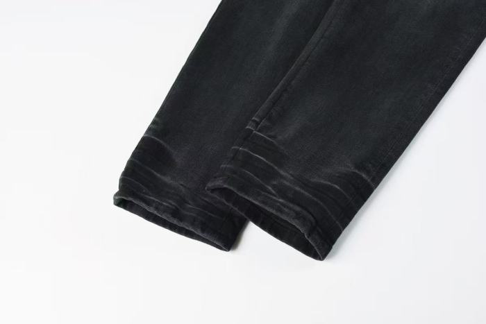 Amiri 1:1 quality version Wash Green Camo Letter Patch Frayed Ripped Skinny Denim Jeans 29474848