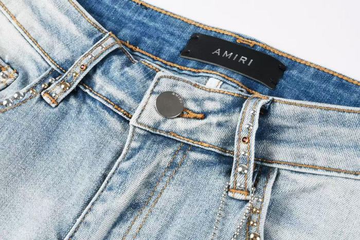 Amiri 1:1 quality version Wash Rhinestone Stud Patch Frayed Ripped Skinny Jeans 2 colors 29474990