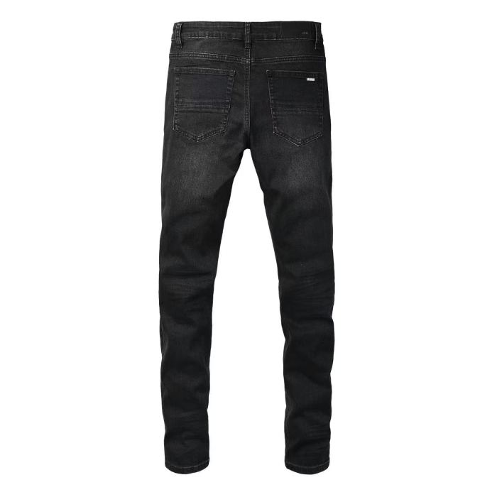 Amiri 1:1 quality version Wash Rhinestone Stud Patch Frayed Ripped Skinny Jeans 2 colors 29474990