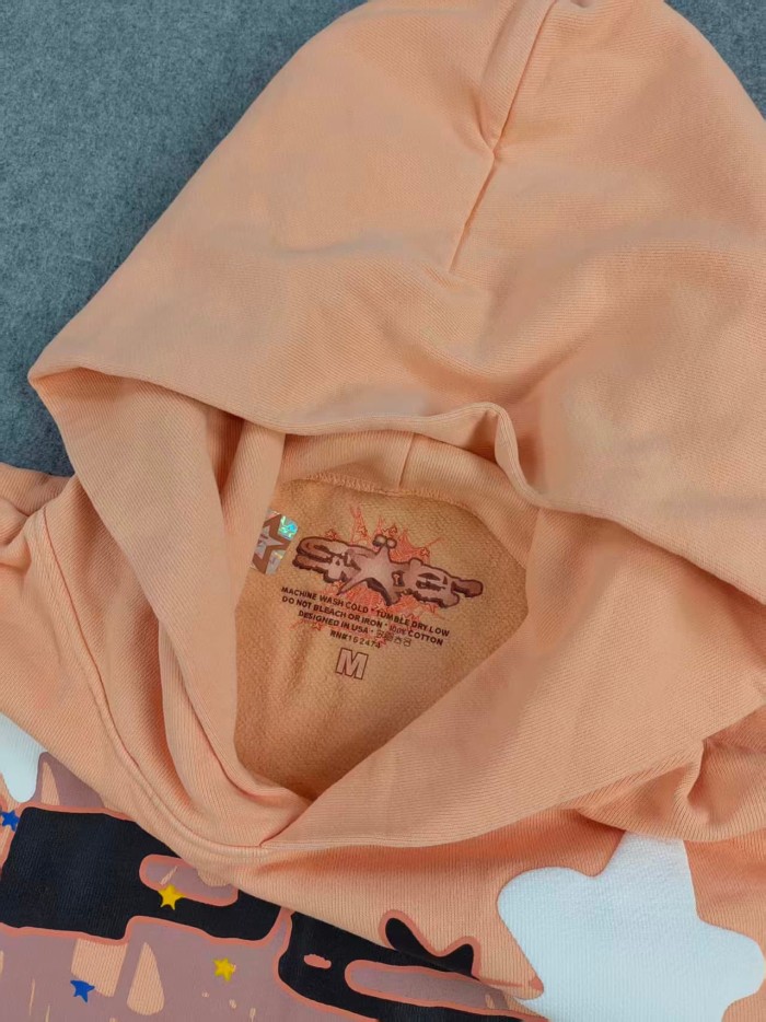 Sp5der 1:1 quality version Orange pink spider web star letters printed Hoodie & Pants Set