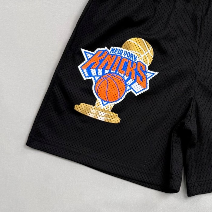Eric Emanuel 1:1 quality version New York Knicks Black Mesh Team Logo Embroidery Shorts 29478074