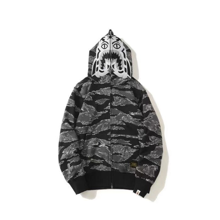 A Bathing Ape Bape 1:1 quality version Tiger Camo Shark Face Print Hooded Full Zip Hoodie 2 colors 29477991