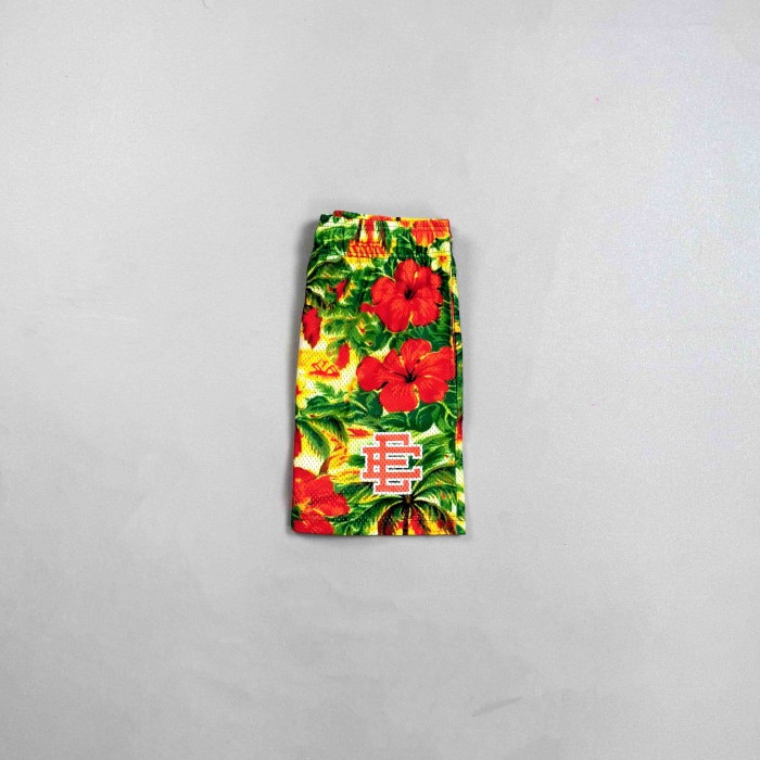 Eric Emanuel 1:1 quality version Hawaiian Tropical Floral Palm Print Mesh Logo Embroidery Athletic Shorts 29477448