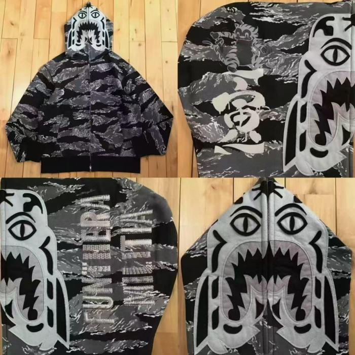 A Bathing Ape Bape 1:1 quality version Tiger Camo Shark Face Print Hooded Full Zip Hoodie 2 colors 29477991