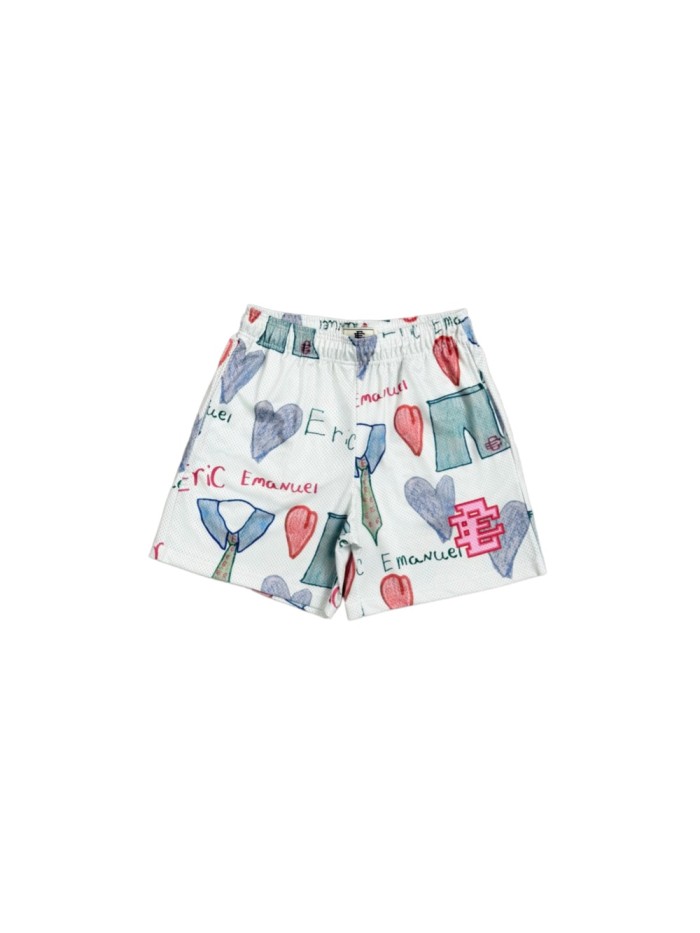Eric Emanuel 1:1 quality version Hand Drawn Doodle Heart Letter Tie Print Mesh Athletic Shorts 29478038