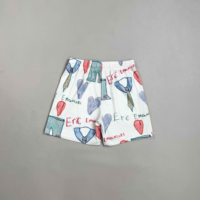 Eric Emanuel 1:1 quality version Hand Drawn Doodle Heart Letter Tie Print Mesh Athletic Shorts 29478038