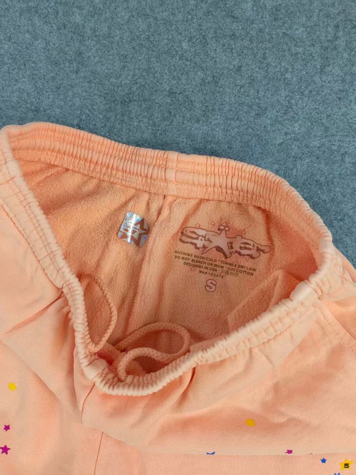 Sp5der 1:1 quality version Orange pink spider web star letters printed Hoodie & Pants Set