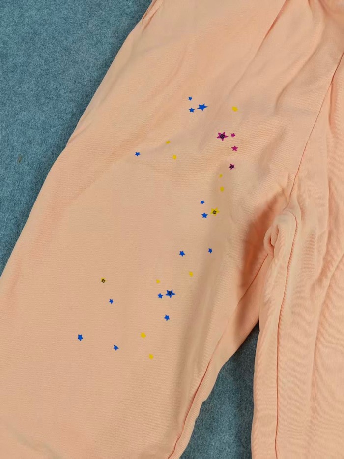Sp5der 1:1 quality version Orange pink spider web star letters printed Hoodie & Pants Set