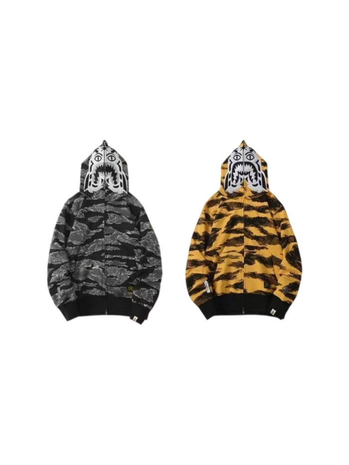 A Bathing Ape Bape 1:1 quality version Tiger Camo Shark Face Print Hooded Full Zip Hoodie 2 colors 29477991