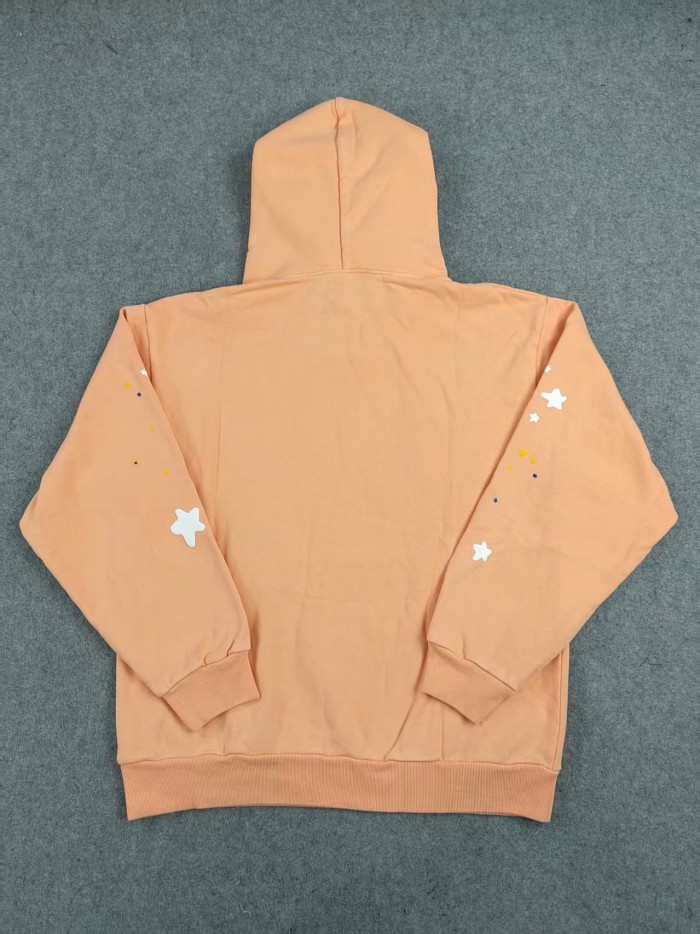 Sp5der 1:1 quality version Orange pink spider web star letters printed Hoodie & Pants Set