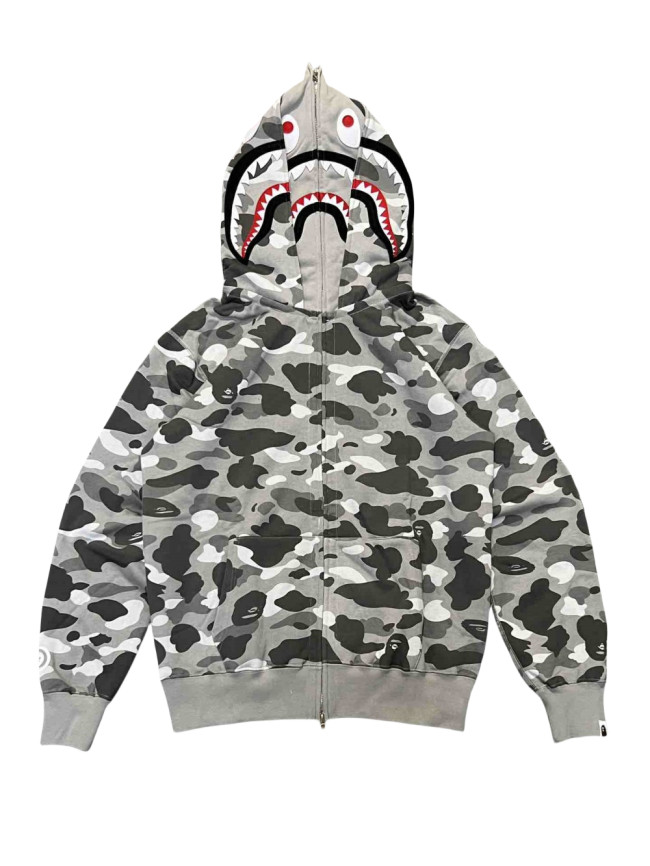 [50% Off]A Bathing Ape Bape 1:1 quality version Monogrammed Appliqued Double Headed Shark Camouflage Zip Hoodie 27269133