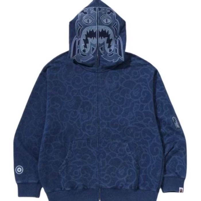 A Bathing Ape Bape 1:1 quality version Wave Camo Washed Denim Tiger Head Full-Zip Hoodie 29482666