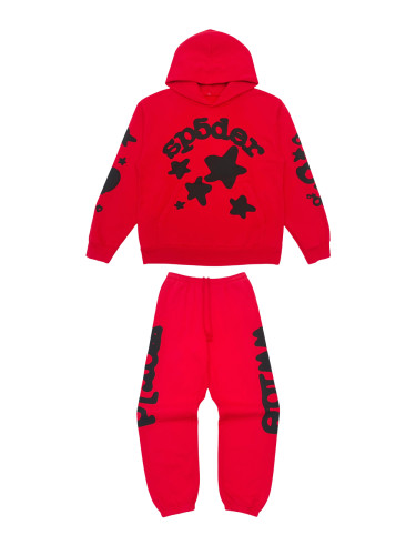 [50% Off]Sp5der 1:1 quality version Black Stars Foam Big Red Hoodie & Pants Set 27177319