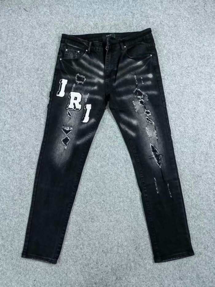 Amiri New Spring Autumn Black Slim Flare Ripped Patch Streetwear Jeans 29310922