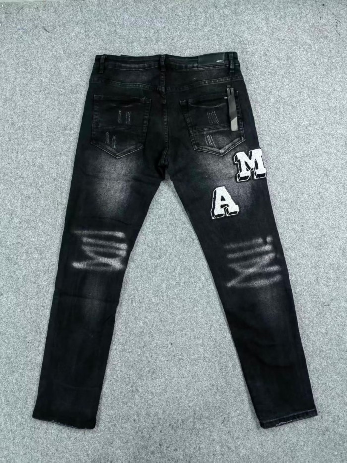 Amiri New Spring Autumn Black Slim Flare Ripped Patch Streetwear Jeans 29310922
