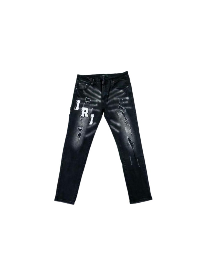 Amiri New Spring Autumn Black Slim Flare Ripped Patch Streetwear Jeans 29310922