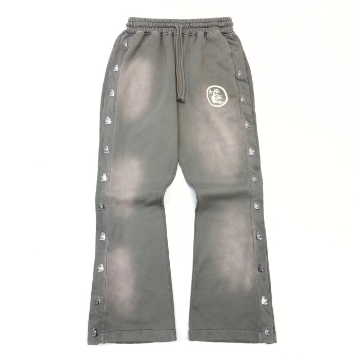 [50% Off]Hellstar Studio [Big & Tall for weights up to 260 lbs]1:1 quality version Gray spray zipper Hoodie & Pants Set with NFC tag 27118491