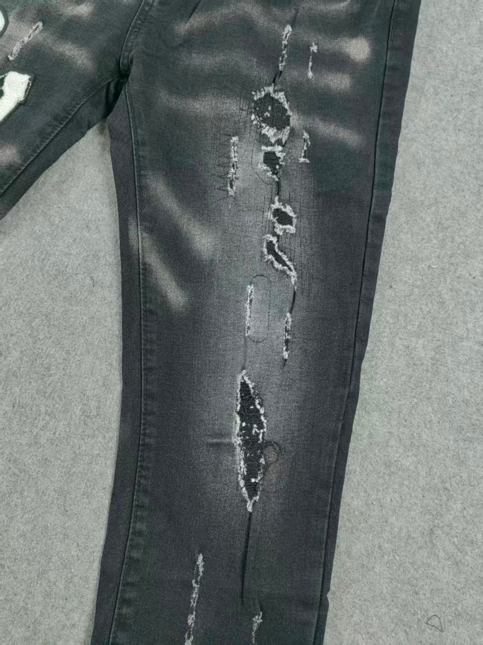 Amiri New Spring Autumn Black Slim Flare Ripped Patch Streetwear Jeans 29310922