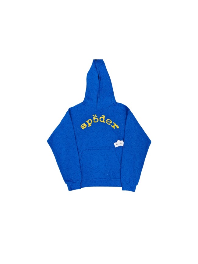 Sp5der 1:1 quality version All Over Star Hotfix Rhinestone Curved 3D Yellow Letter Print Hoodie 29487464