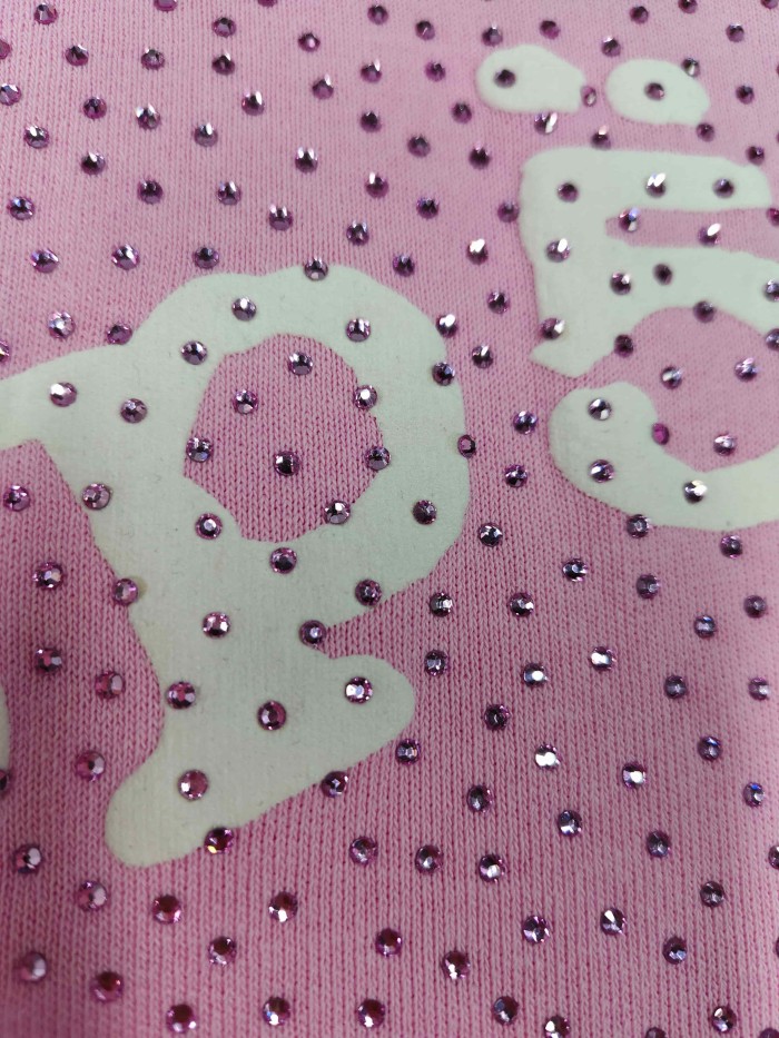 Sp5der 1:1 quality version Pink All Over Rhinestone Curved White Letter Print Hoodie & Pants Set 29487624