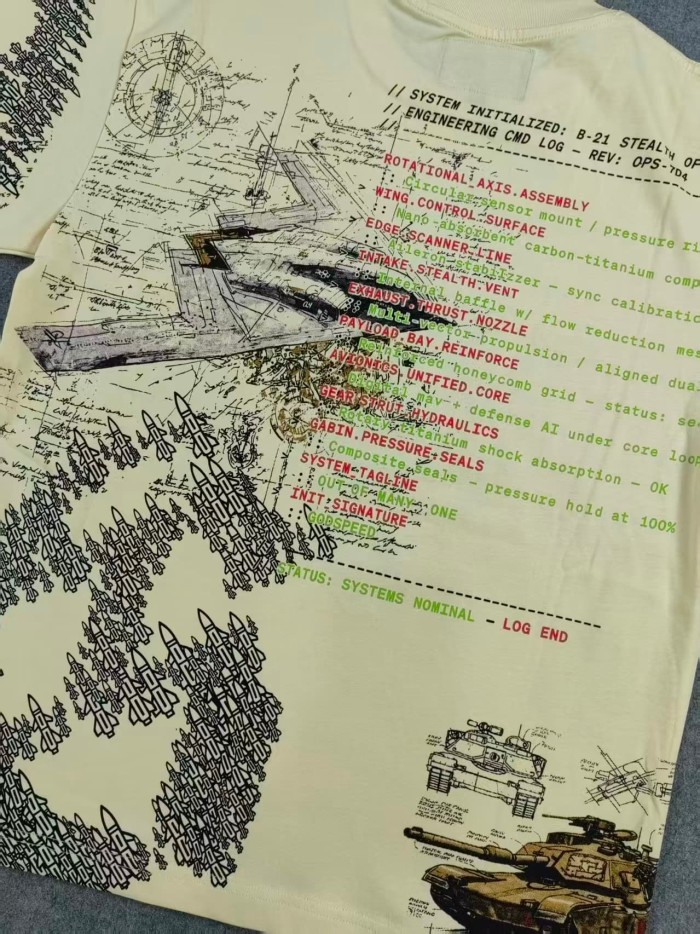 Godspeed Retro Military Blueprint Streetwear Front Fighter Cockpit Diagram Tank Military Data Text Print Back Stealth Jet Technical Sketch T-Shirt 2 colors 29347658