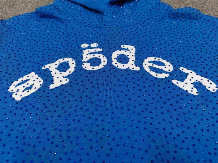 Sp5der 1:1 quality version All Over Star Hotfix Rhinestone Curved 3D Letter Print Hoodie 2 colors 29487435