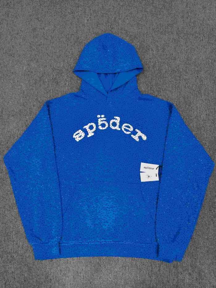 Sp5der 1:1 quality version All Over Star Hotfix Rhinestone Curved 3D Letter Print Hoodie 2 colors 29487435