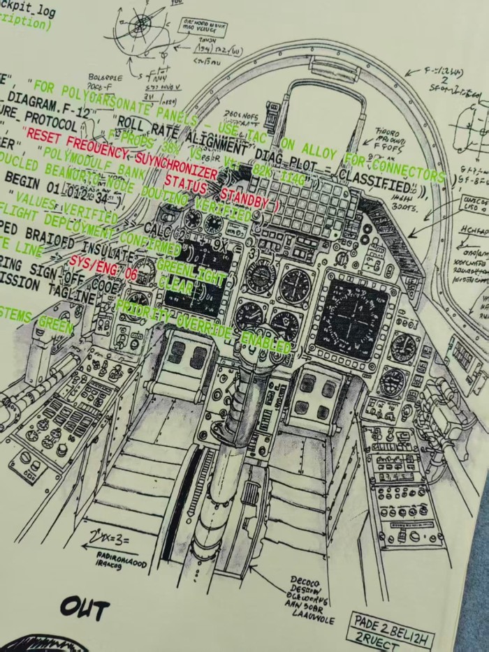 Godspeed Retro Military Blueprint Streetwear Front Fighter Cockpit Diagram Tank Military Data Text Print Back Stealth Jet Technical Sketch T-Shirt 2 colors 29347658