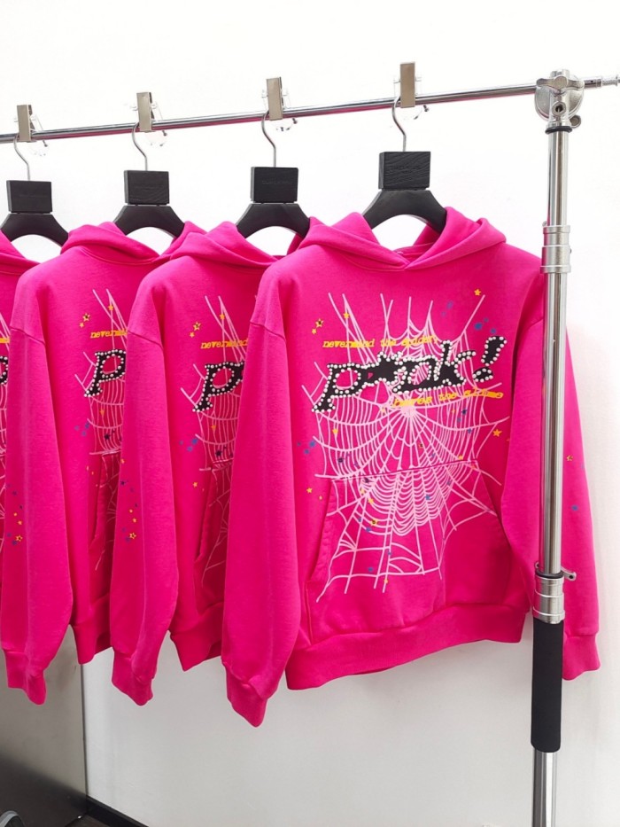 [50% Off]Sp5der 1:1 quality version Rose Spider Web White Dot Black Letter Print Hoodie 27351795
