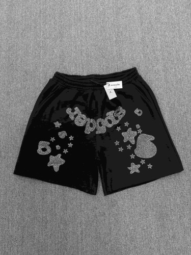 Sp5der 1:1 quality version All Over Rhinestone Curved Letter Star Glove Heart Print Shorts 29487658
