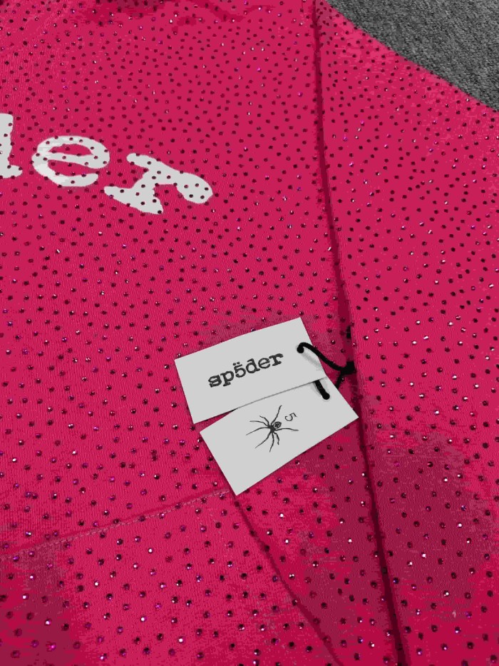 Sp5der 1:1 quality version All Over Star Hotfix Rhinestone Curved 3D Letter Print Hoodie 2 colors 29487435