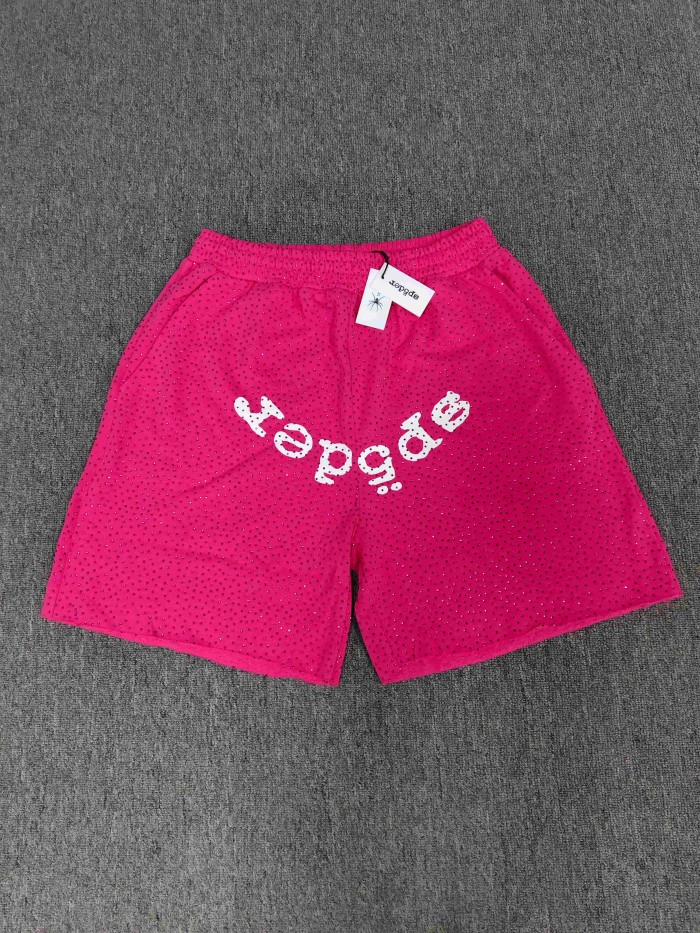 Sp5der 1:1 quality version All Over Starry Rhinestone Curved 3D Letter Print Shorts 7 colors 29487674