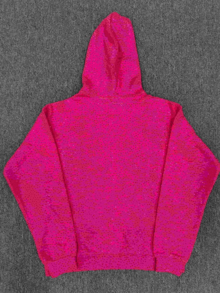 Sp5der 1:1 quality version All Over Hotfix Rhinestone Curved 3D Black Letter Print Hoodie 2 colors 29487449