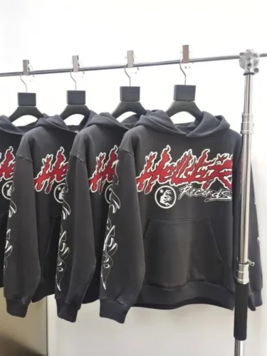 [50% Off]Hellstar Studio [Big & Tall for weights up to 260 lbs]1:1 quality version Fiery Alphabet Slogan Print Hoodie 2730827308289