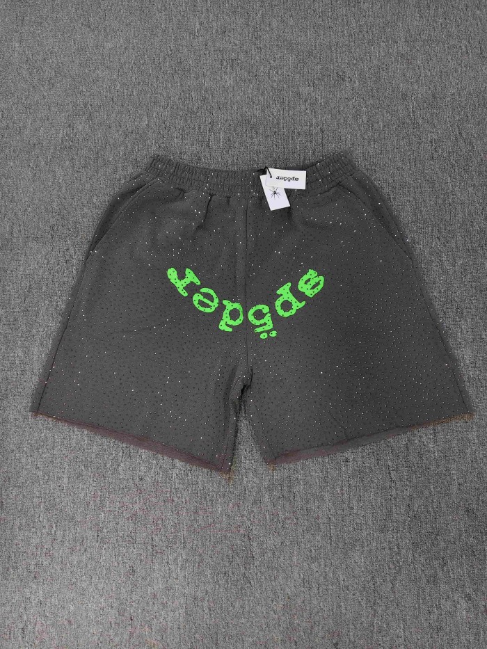 Sp5der 1:1 quality version All Over Starry Rhinestone Curved 3D Letter Print Shorts 7 colors 29487674