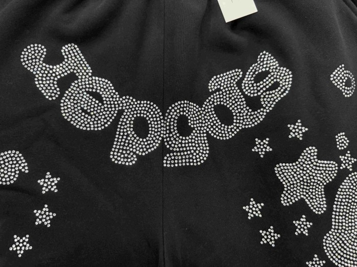 Sp5der 1:1 quality version All Over Rhinestone Curved Letter Star Glove Heart Print Shorts 29487658