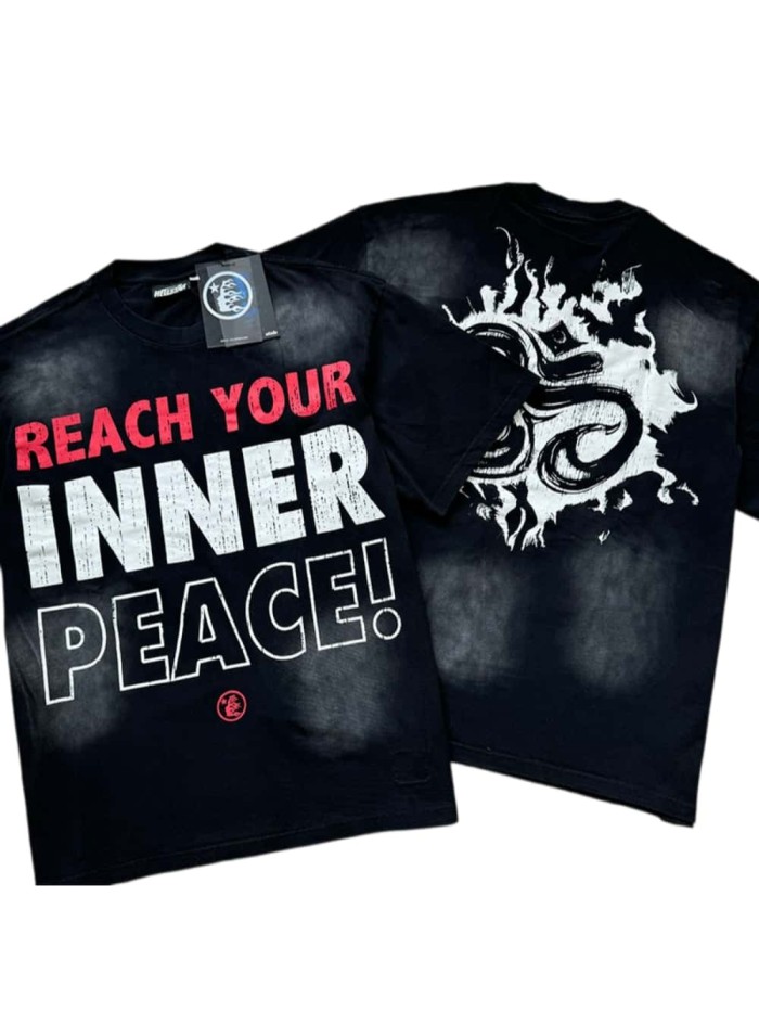 Hellstar Studio Red and white slogan logo print washed black Tee 27353593
