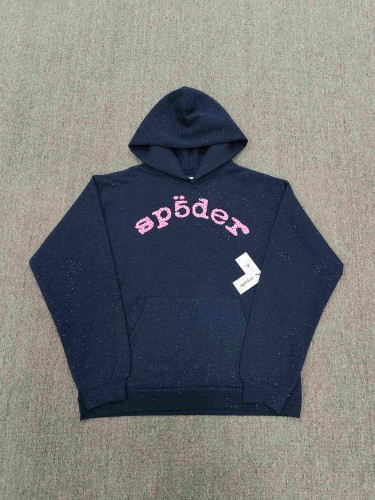 Sp5der 1:1 quality version All Over Star Hotfix Rhinestone Curved 3D Pink Letter Print Hoodie 29487469