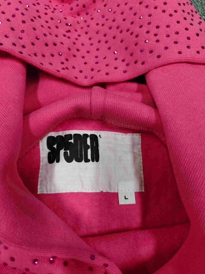 Sp5der 1:1 quality version All Over Star Hotfix Rhinestone Curved 3D Letter Print Hoodie 2 colors 29487435