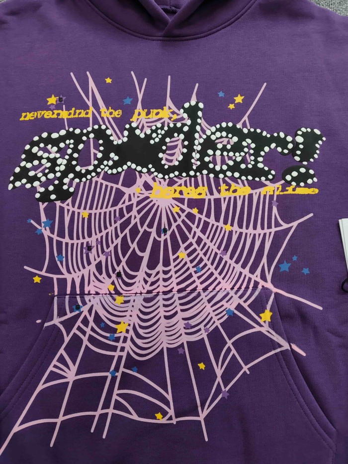 Sp5der Spider Web Puff Letter Scattered Colorful Star Print Hoodie 6 colors 29488674