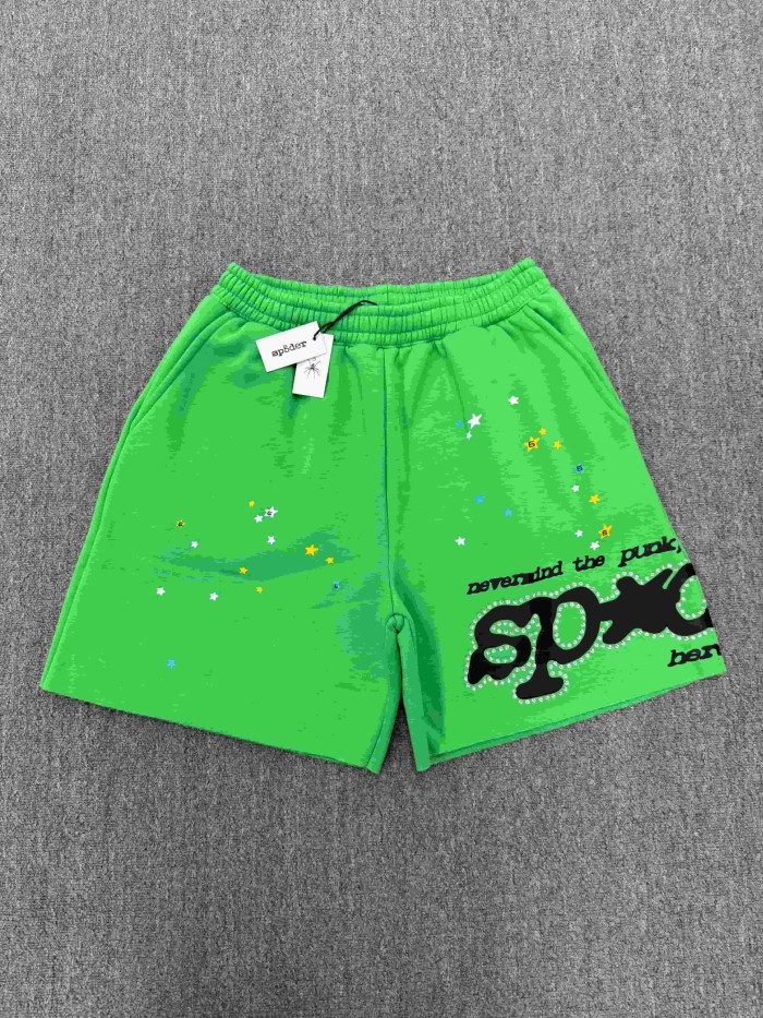 Sp5der Star Scatter Rhinestone Hotfix Letter Slogan Print Shorts 2 colors 29488570