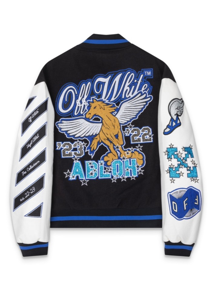 [50% Off]Off-white Pegasus Embroidered Rhinestone Baseball Jacket 27566364