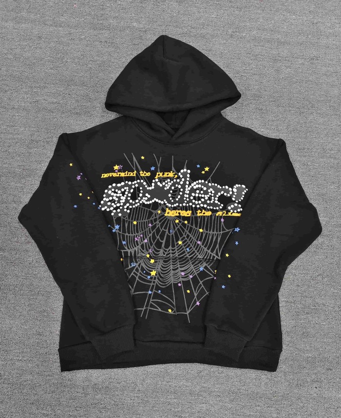 Sp5der Spider Web Puff Letter Scattered Colorful Star Print Hoodie 6 colors 29488674